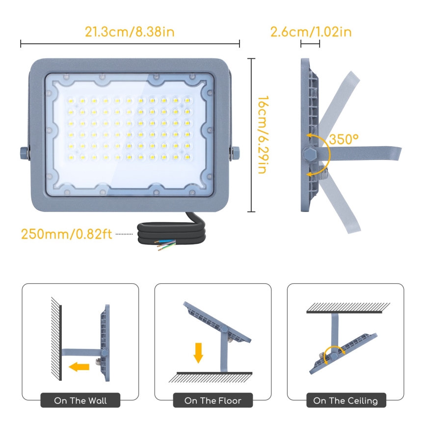 Aigostar - LED Reflektor LED/50W/230V šedá 6500K IP65