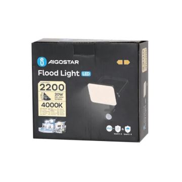 Aigostar - LED Reflektor so senzorom LED/20W/230V 4000K IP65 čierna