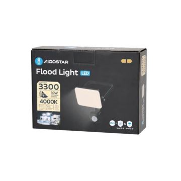 Aigostar - LED Reflektor so senzorom LED/30W/230V 4000K IP65 čierna