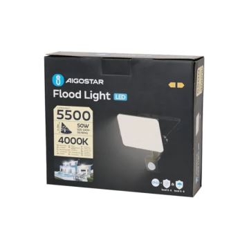 Aigostar - LED Reflektor so senzorom LED/50W/230V 4000K IP65 čierna