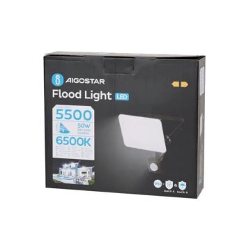 Aigostar - LED Reflektor so senzorom LED/50W/230V 6500K IP65 čierna