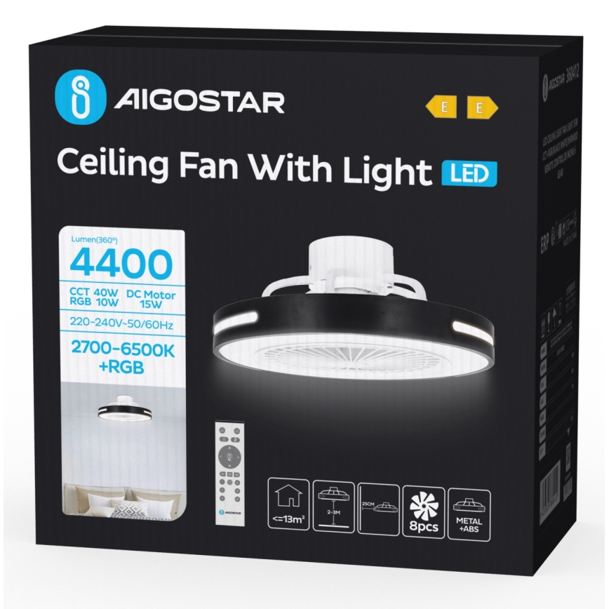 Aigostar - LED RGB Stmievateľný stropný ventilátor LED/40W/230V 2700-6500K + diaľkové ovládanie