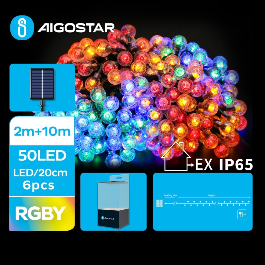 Aigostar - LED Solárna dekoračná reťaz 50xLED/8 funkcií 12m IP65 multicolor