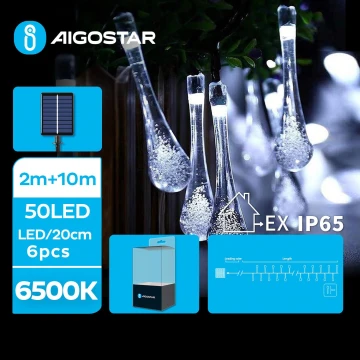 Aigostar - LED Solárna dekoračná reťaz 50xLED/8 funkcií 12m IP65 studená biela