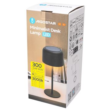Aigostar - LED Solárna stmievateľná nabíjacia stolná lampa LED/3W/5V 2200mAh čierna IP54