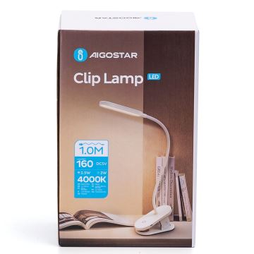 Aigostar - LED Stmievateľná nabíjacia stolná lampa s klipom LED/2,5W/5V 1200mAh biela