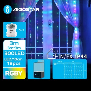 Aigostar - LED Vonkajšia vianočná reťaz 300xLED/8 funkcií 3xAA 6x3m IP44 multicolor