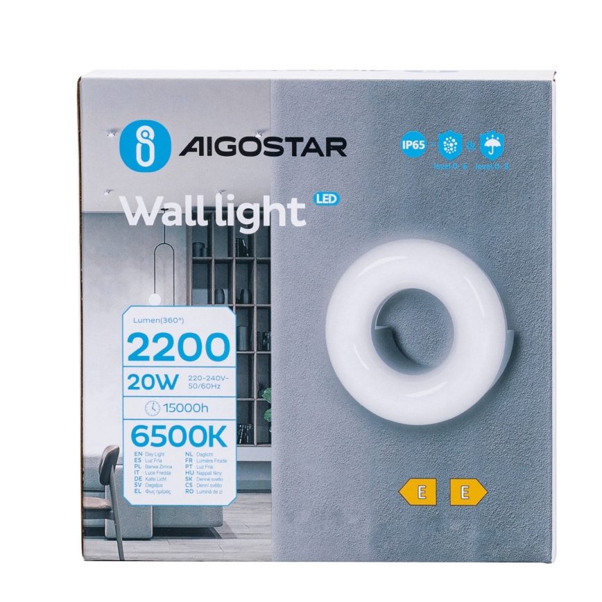 Aigostar - LED Vonkajšie nástenné svietidlo LED/20W/230V 6500K IP65 čierna