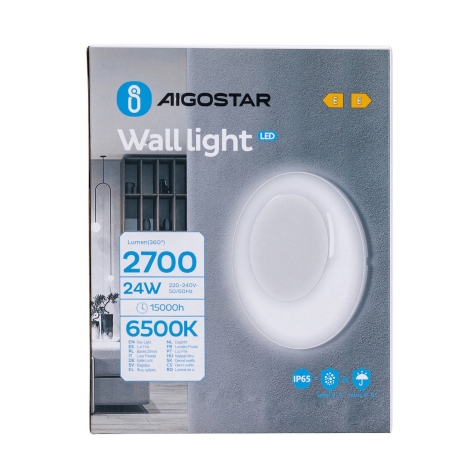 Aigostar - LED Vonkajšie nástenné svietidlo LED/24W/230V 6500K IP65 biela