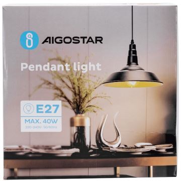 Aigostar - Luster na lanku 1xE27/60W/230V čierna