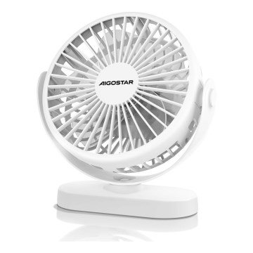 Aigostar - Nabíjací stolný ventilátor 4W/5V 1500mAh biela