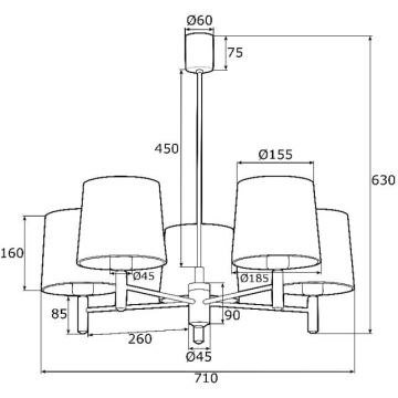 Argon 2107 - Luster na tyči PONTE 5xE27/15W/230V mosadz/čierna