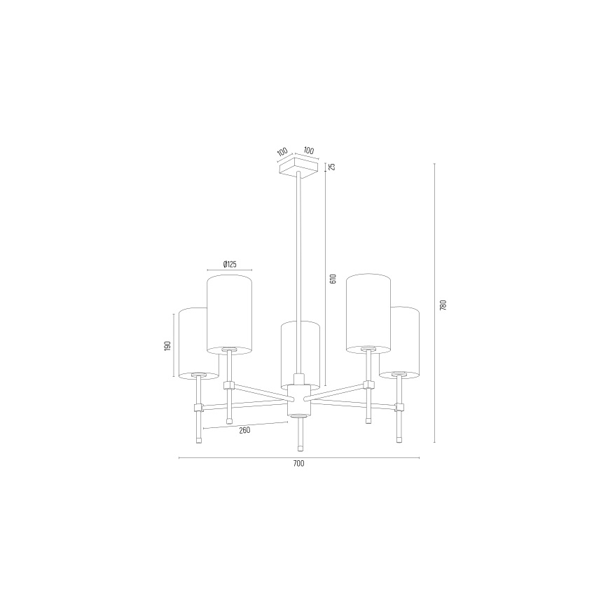 Argon 2134 - Luster na tyči ABRUZZO 5xE14/15W/230V mosadz/biela