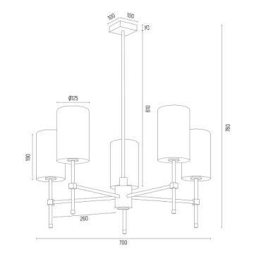 Argon 2135 - Luster na tyči ABRUZZO 5xE14/7W/230V mosadz/čierna