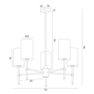 Argon 2147 - Luster na tyči ABRUZZO 5xE14/7W/230V mosadz/zelená