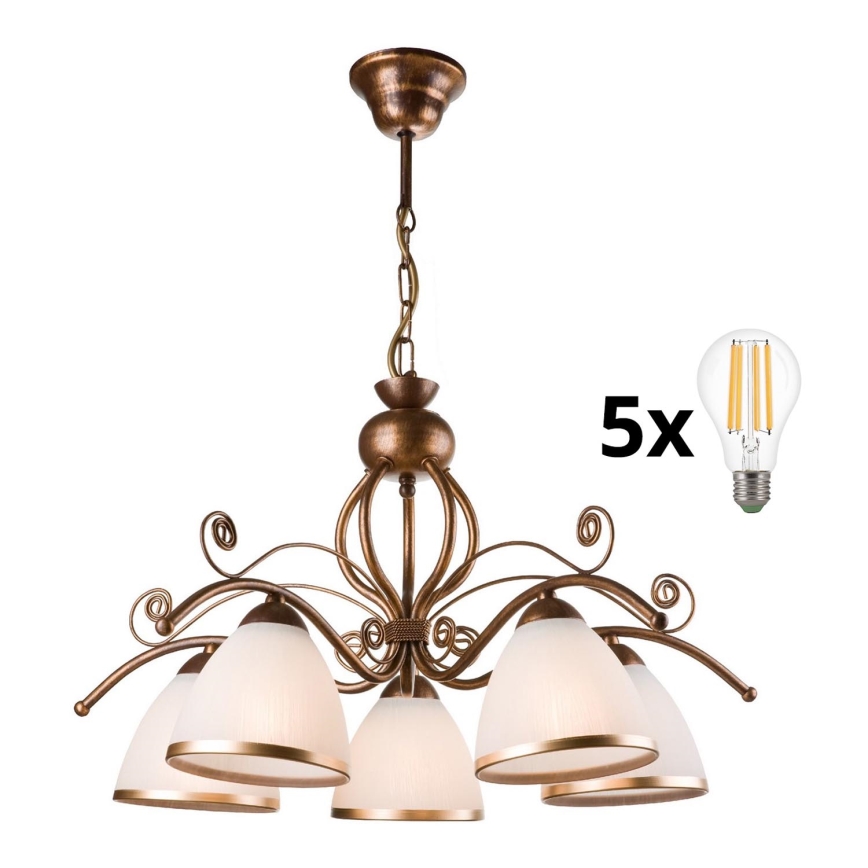 Brilagi - LED Luster na reťazi ANTICO 5xE27/60W/230V bronz patina