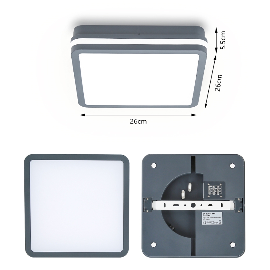 Brilagi - LED Vonkajšie svietidlo so senzorom BENE LED/24W/230V 26x26 cm antracit IP54