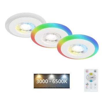 Briloner - SADA 3x LED RGBW Stmievateľné kúpeľňové podhľadové svietidlo LED/5W/230V 3000-6500K IP44 + diaľkové ovládanie