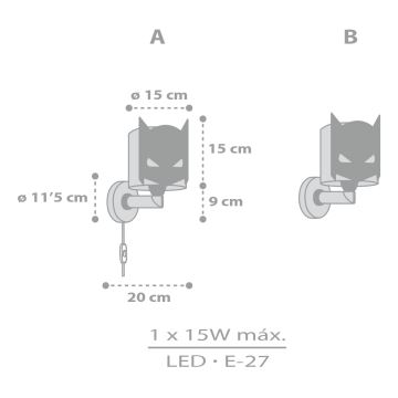 Dalber 61809 - Detské nástenné svietidlo DARK HERO 1xE27/15W/230V