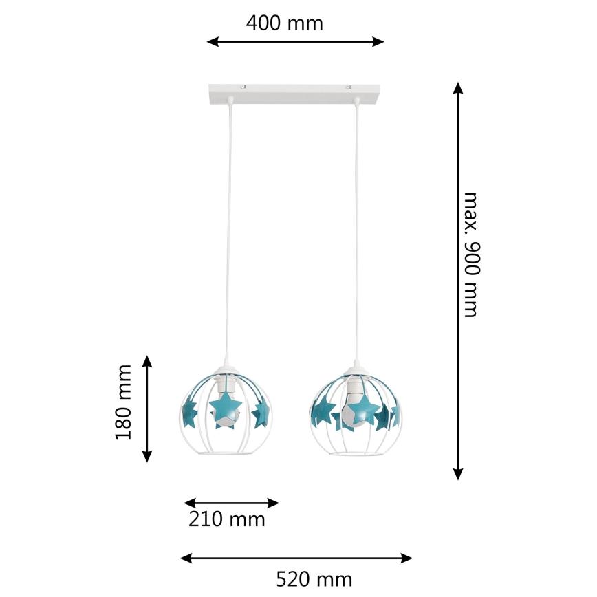 Detský luster na lanku STARS 2xE27/15W/230V tyrkysová/biela