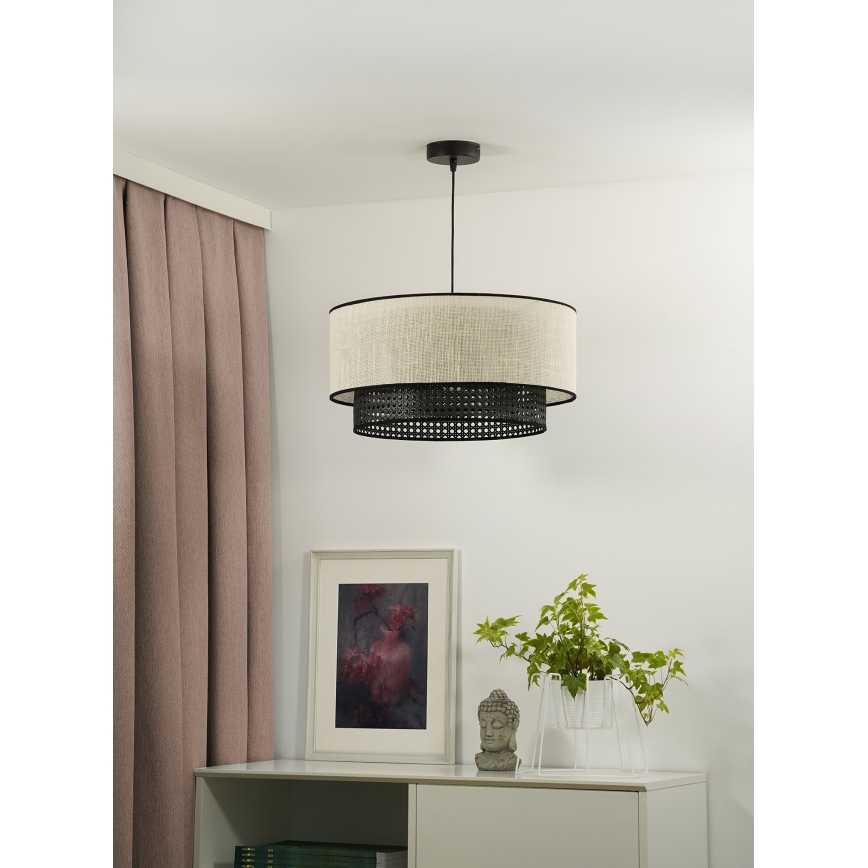 Duolla - Luster na lanku RATTAN YUTE 1xE27/15W/230V šedá/čierna