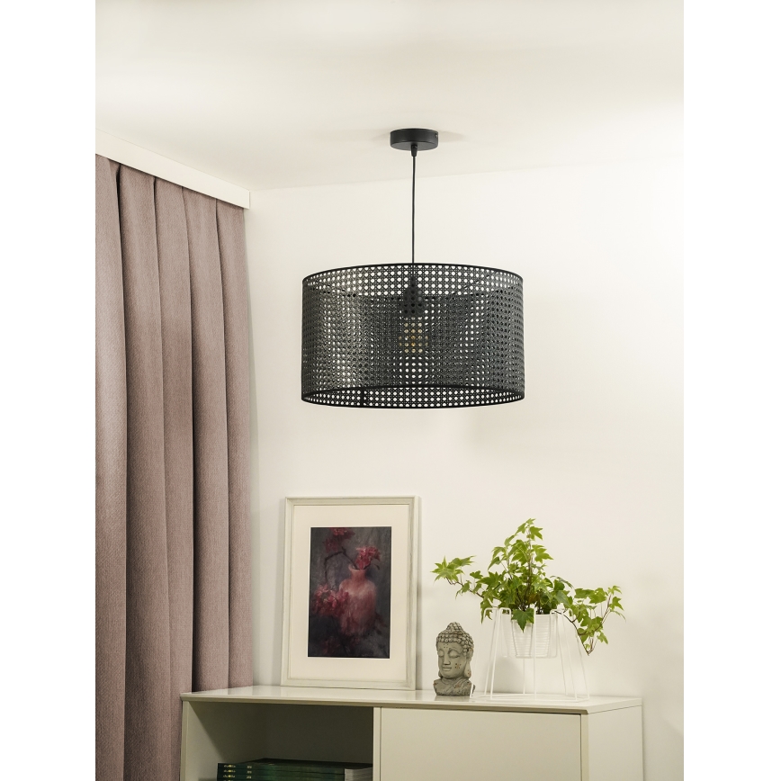 Duolla - Luster na lanku ROLLER RATTAN 1xE27/15W/230V čierna