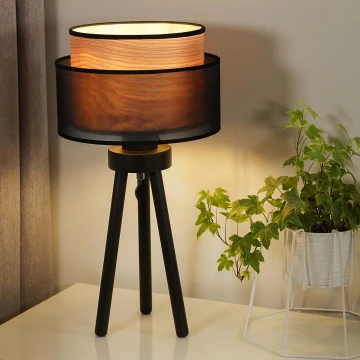 Duolla - Stolná lampa WOOD BOHO 1xE27/15W/230V čierna/béžová