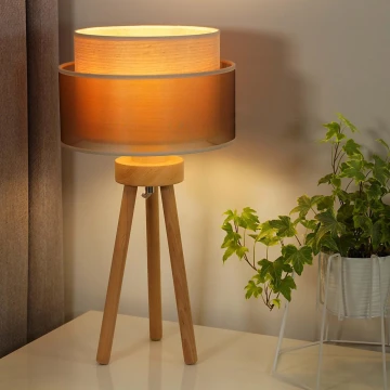 Duolla - Stolná lampa WOOD BOHO 1xE27/15W/230V medená/hnedá/béžová