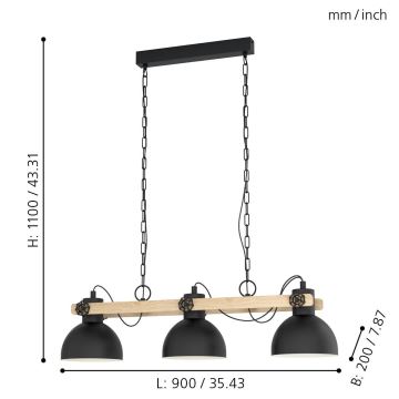 Eglo - Luster na reťazi 3xE27/28W/230V - FSC certifikované