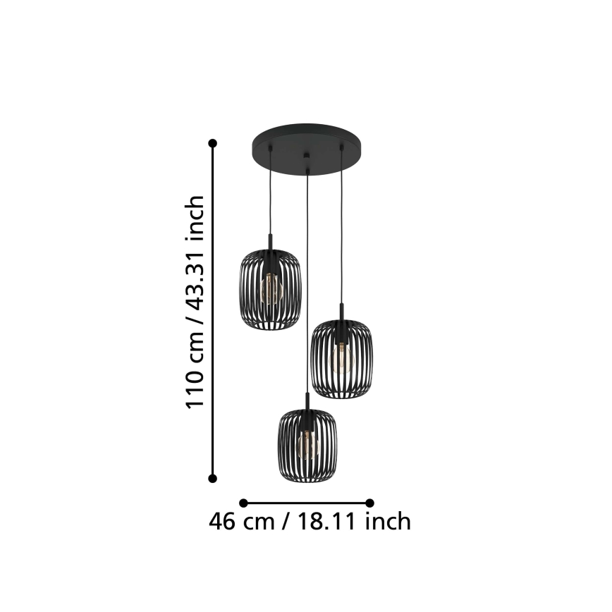 Eglo - Luster na lanku 3xE27/40W/230V čierna