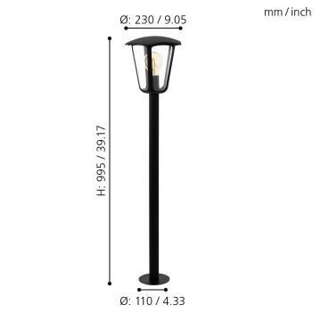 Eglo 98123 - Vonkajšia lampa MONREALE 1xE27/60W/230V IP44 výška 995 čierna