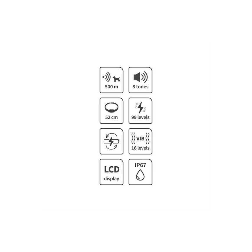 Elektrický výcvikový obojok pre psa 52cm 500m 3,7V IP67
