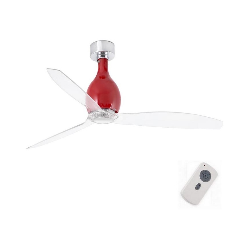 FARO 32029 - Stropný ventilátor MINI ETERFAN červená/číra pr. 128 cm + diaľkové ovládanie