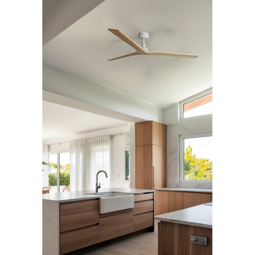 FARO 34279WP - Stropný ventilátor KLIM L drevo/biela pr. 150 cm SMART + diaľkové ovládanie