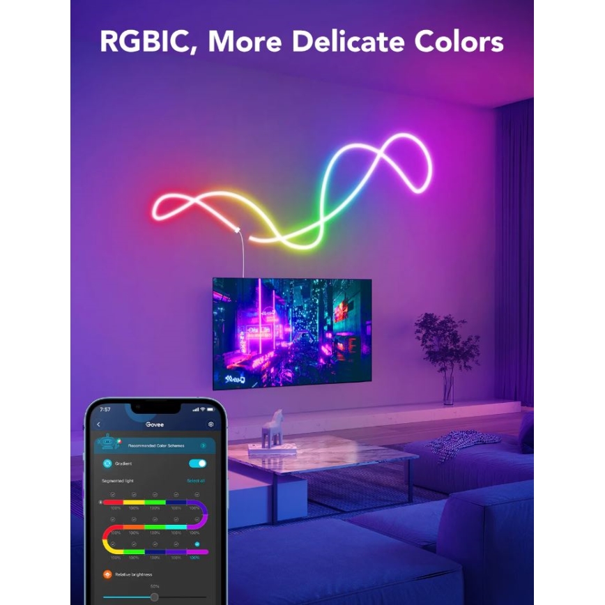 Govee - Neon SMART ohybný LED pásik - RGBIC - 3m Wi-Fi IP67