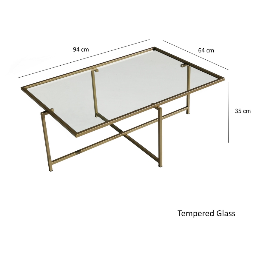 Konferenčný stolík SLNKO 35x94 cm zlatá/číra