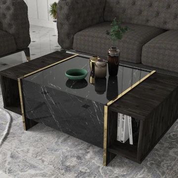 Konferenčný stolík VEYRON 37,3x103,8 cm čierna/zlatá