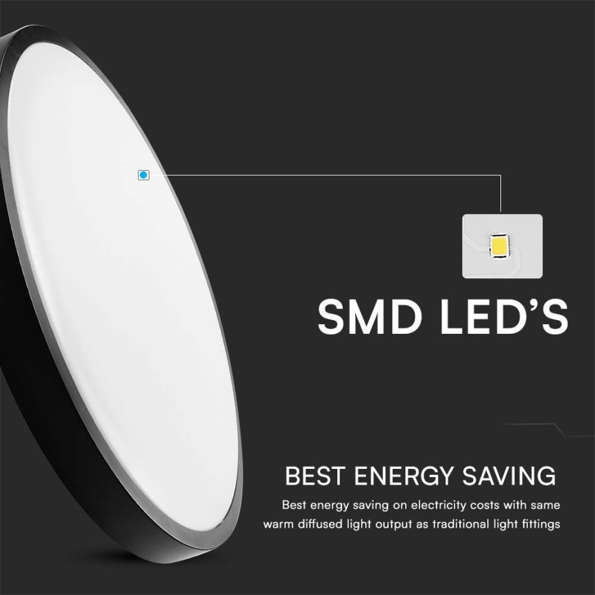 LED Kúpeľňové stropné svietidlo SAMSUNG CHIP LED/24W/230V IP44 3000K pr. 29 cm čierna