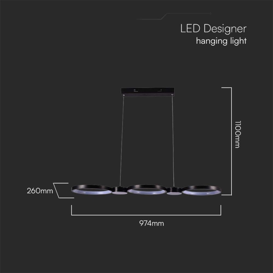 LED Luster na lanku LED/38W/230V 3000K čierna