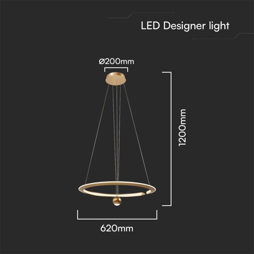 LED Luster na lanku LED/45W/230V 3000K pr. 62 cm zlatá