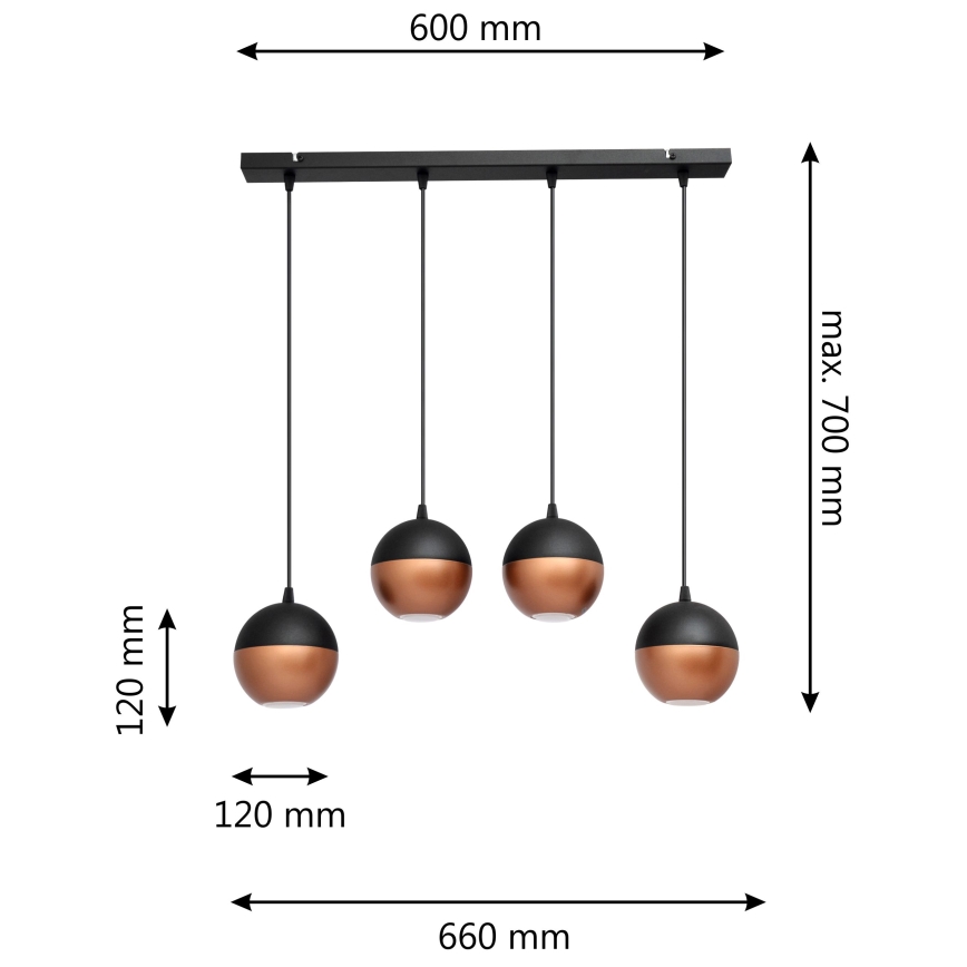 LED Luster na lanku MIDWAY 4xGU10/4,8W/230V čierna/medená