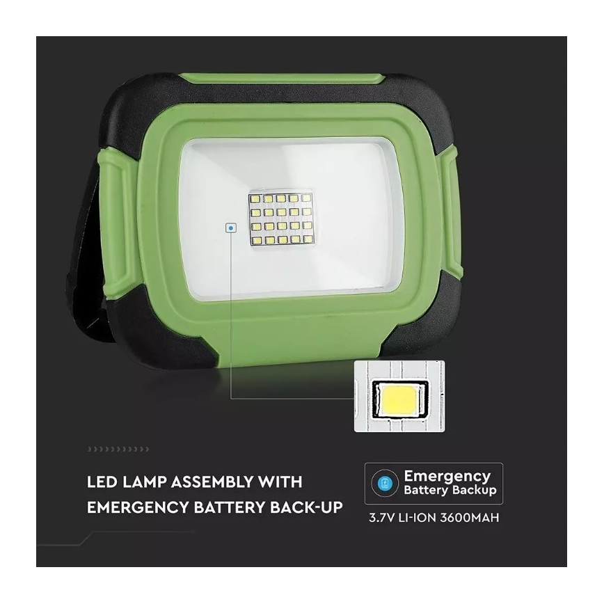 LED Nabíjací reflektor SAMSUNG CHIP LED/10W/3,7V IP44 4000K zelená