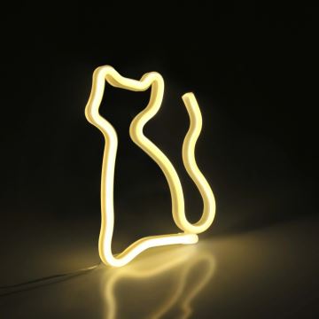 LED Neónová nástenná dekorácia CAT LED/3W/3xAA žltá