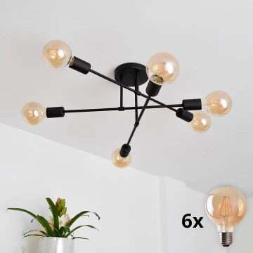 LED Prisadený luster CAMBRIDGE 6xE27/8W/230V čierna