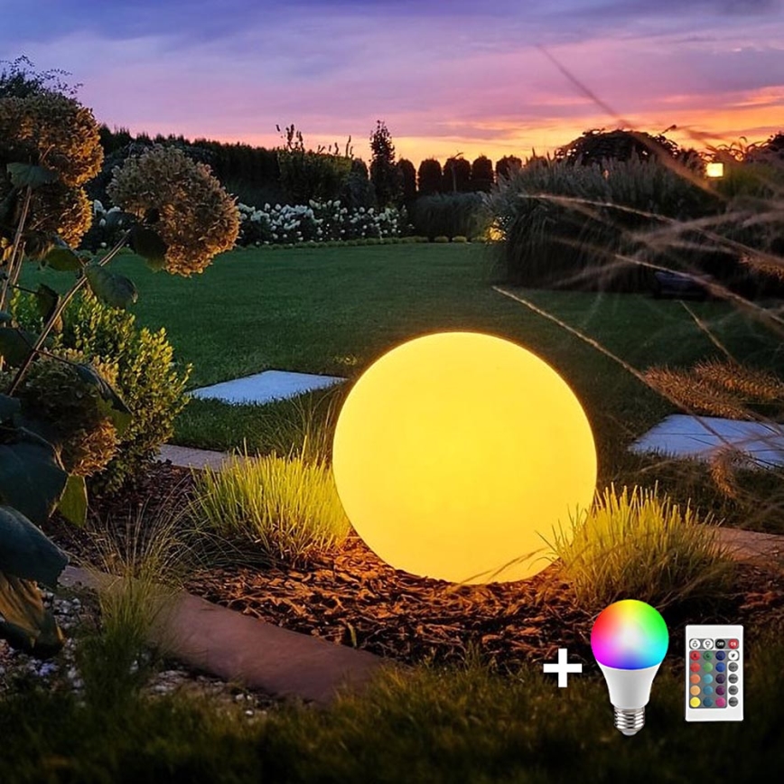 LED RGB Stmievateľná vonkajšia lampa GLOBO 1xE27/8,5W/230V pr. 60 cm IP44 + diaľkové ovládanie