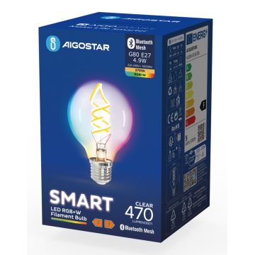 LED RGBW Žiarovka FILAMENT G80 E27/4,9W/230V 2700K - Aigostar