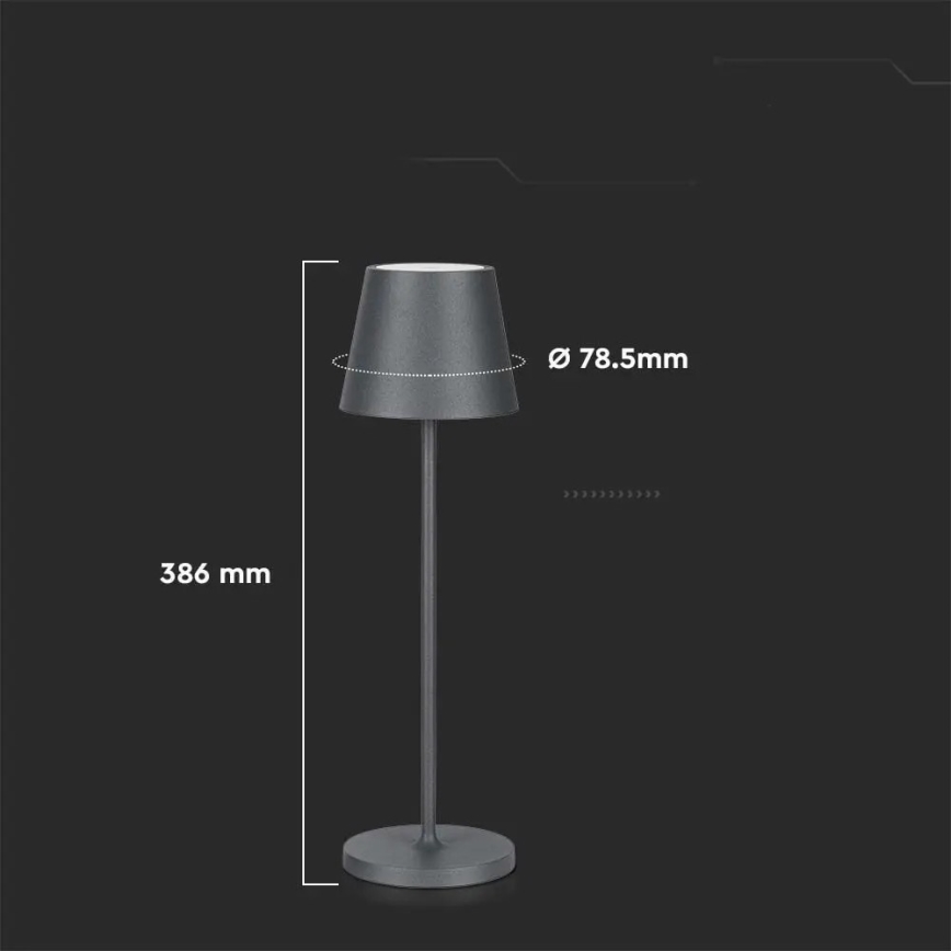 LED Stmievateľná dotyková dobíjacia stolná lampa LED/2W/5V 4400 mAh 3000K IP54 šedá