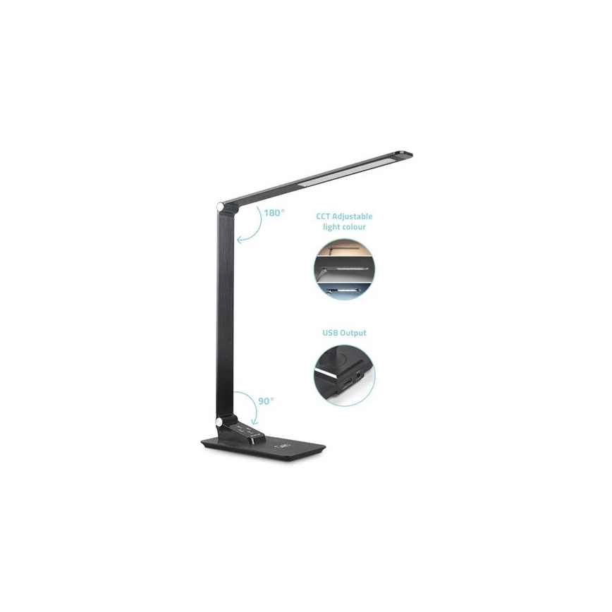 LED Stmievateľná stolná lampa s USB LED/7W/230V 3000K/4000K/5500K čierna