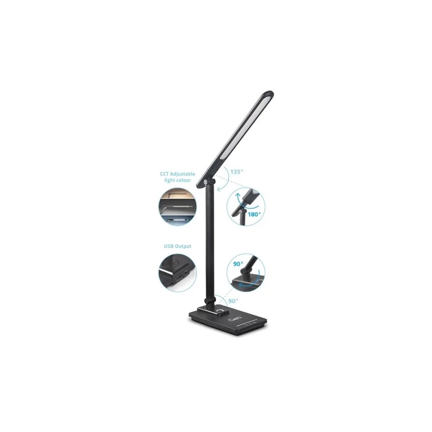 LED Stmievateľná stolná lampa s USB LED/9W/230V 3000K/4000K/5500K čierna