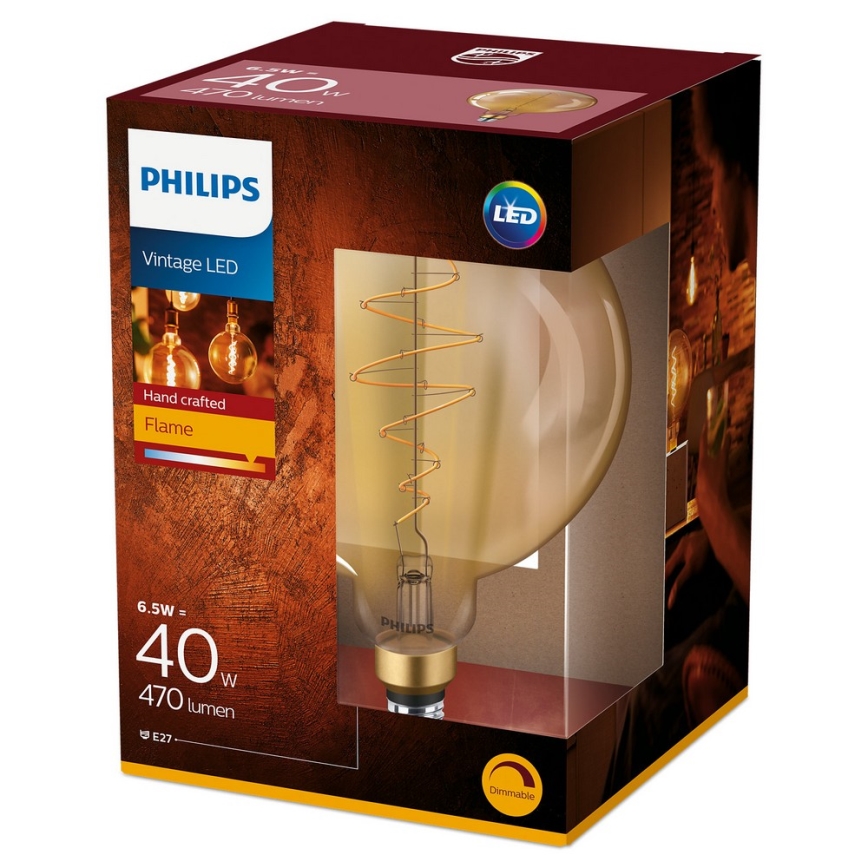 LED Stmievateľná žiarovka VINTAGE Philips G200 E27/6,5W/230V